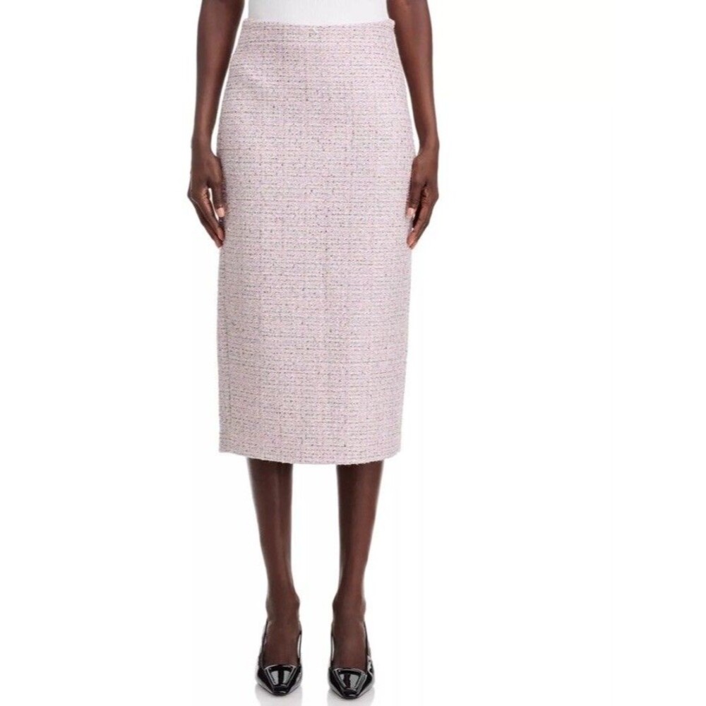 Toccin‎ Leilani Tweed Pencil Skirt Soft Orchid Lined Back Slit Size 0 MSRP $425